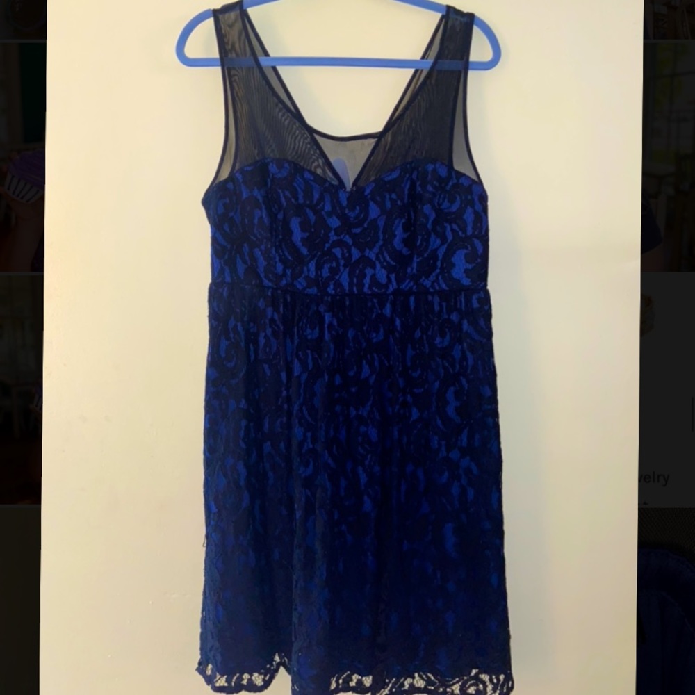 TORRID BLUE W/BLACK LACE OVERLAY SKATER DRESS